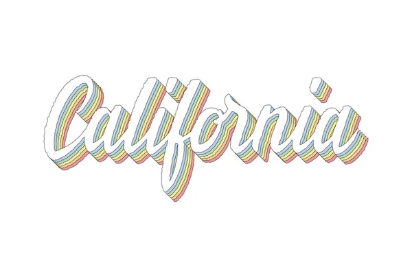 California Letras Mano Efecto Isométrico Con Patrones Arco Iris — Vector de stock