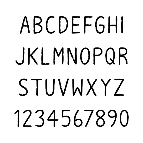 白を基調とした黒手描きのアルファベット 大文字と数字 — ストックベクタ
