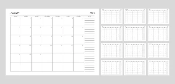 2023年日历计划模板 周从周日开始 有笔记 — 图库矢量图片