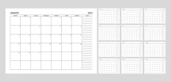 Plantilla Planificador Calendario Para 2023 Año Semana Comienza Domingo Con — Vector de stock