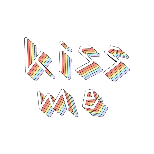 Kiss Hand Lettering Isometric Effect Rainbow Patterns — Stockvektor