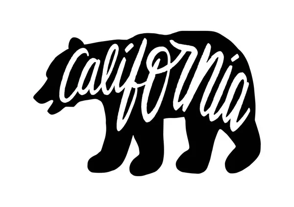 Silhouette Ours Avec Inscription Main Californienne Sur Fond Blanc Illustration — Image vectorielle