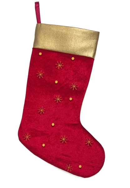 Rode en gouden christmas stocking — Stockfoto