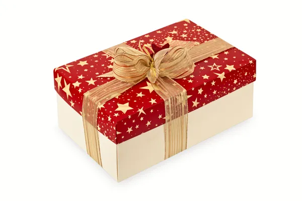 Pudełko świąteczne z złote wstążki — Zdjęcie stockowe