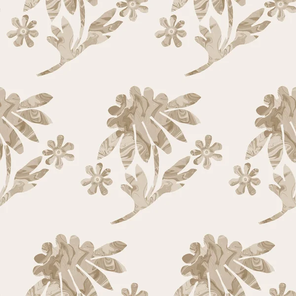 Sepia kahverengi mermer çiçeksiz desen. İnce 2 tonlu çiçek, basit desenli matisse kağıt kesim tarzıyla çiçek açar. Her tarafı dekoratif baskı. En az bej rengi ecru kağıt jpg kumaş parçası. 