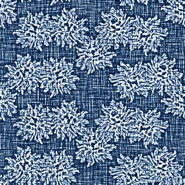Asit, dekoratif keten çiçek motifli mavi kot etkisine sahiptir. Kusursuz kot tekstil kumaş kumaşı her yerde.. — Stok fotoğraf