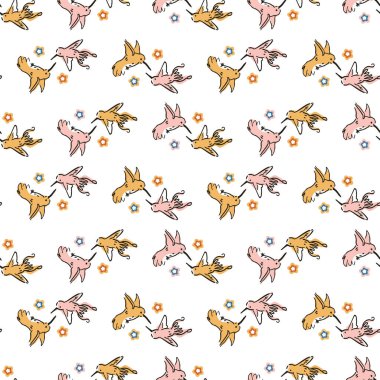 Soyut, egzotik, uğultulu kuş şekli. Baskıdaki retro çocuklar için kusursuz modern kolaj tasarımı. Moda ev dekorasyonu, çocuk modası, vektör tekrarlı duvar kağıdı.