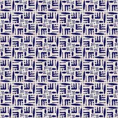Kusursuz çivit geometrik doku. Mavi örülmüş boro pamuk boyalı efekt arka planı. Japonya Batik direncini tekrarlıyor. Her yerde Asya yıldızları var.