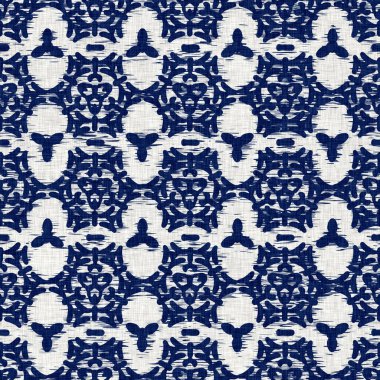 İndigo boyalı kumaş jeo şekil dokusu. Kusursuz tekstil kumaş boyası baskıya dayanıklıdır. Japon kimono bloğu baskısı. Yüksek çözünürlüklü batik etkisi 