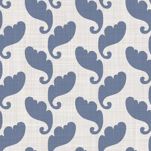 Sfondo fogliame stampato senza cuciture lino francese. Provence blu grigio texture modello di lino. Stile shabby chic tessuto sfondo sfocatura. Tessile rustico in tutta la stampa — Foto Stock