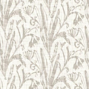 El yapımı gri çiçek motifli keten kumaş. Kaprisli bahçe pürüzsüz desen. Ev dekorasyonu için modern bahar karalama ürünleri. Her yerde botanik scandi tarzı rustik ekolojik eko-ekru var.