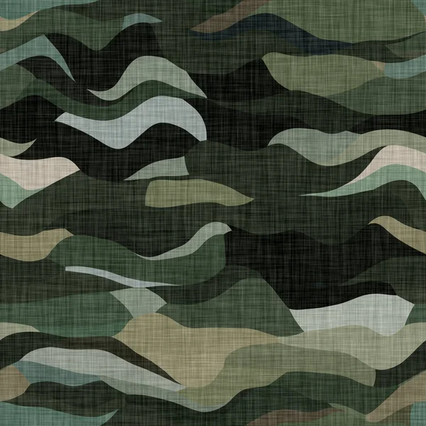 Camouflage dunklen Unterholz Stil Textur Material. Nahtlose Muster in Erdtönen versteckten Effekt. Urwald-Design von Militär und Armee auf khakifarbenem Baumwolltextildruck. — Stockfoto