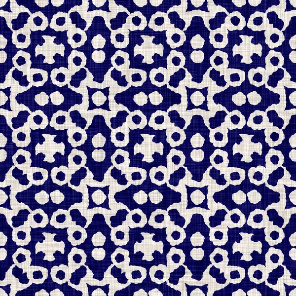 Płynna geometryczna faktura indygo. Niebieska tkanina boro bawełna barwione tło efekt. Japonia powtarza Batik opór wzór. azjatyckie gwiaździste wszystko na druku — Zdjęcie stockowe