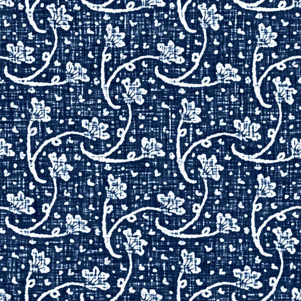 Çiçek motifli mavi kot etkisinin dokusu. Kusursuz kot tekstil kumaş kumaşı her yerde.. — Stok fotoğraf