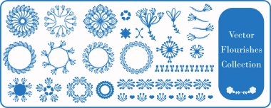 Scandia stili küçük çiçek motifleri vektör koleksiyonunu geliştirir. Kenarları, ayırıcısı ve çerçeve çizimi olan asgari el çizimi simgesi. Süslü sosyal medya unsurları ve etiket tasarımı için.