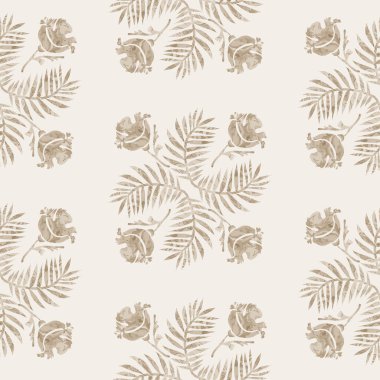 Sepia kahverengi mermer çiçeksiz desen. İnce 2 tonlu çiçek, basit desenli matisse kağıt kesim tarzıyla çiçek açar. Her tarafı dekoratif baskı. En az bej rengi ecru kağıt jpg kumaş parçası. 