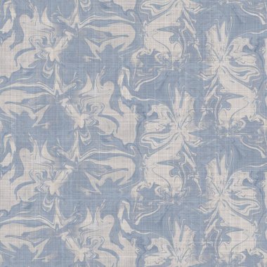 Kusursuz Fransız kumaşı, çiçekli kumaş kaplama. Provence mavi gri keten desenli doku. Eski püskü, şık, bulanık bir arka plan. Her yerde tekstil kırsalı var.