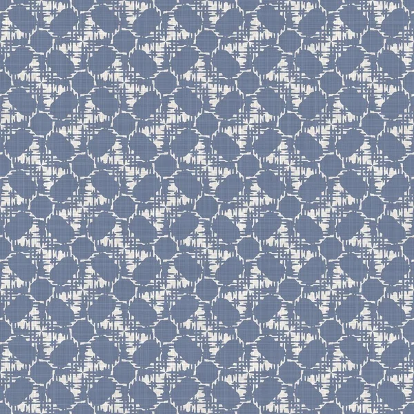 Fondo de damasco floral estampado de lino geográfico francés sin costuras. Provenza azul gris textura patrón de lino. Estilo elegante Shabby tejido fondo borroso. Textil rústico por todas partes imprimir — Foto de Stock