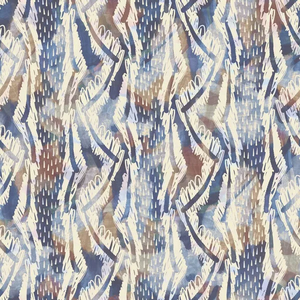 Rustikt franskt grått geometriskt tryckt tyg. Sömlös europeisk stil mjuk inredning textil mönster. Batik över hela digital geo print effekt. Variegerad blå dekorativ trasa. Hög kvalitet raster jpg — Stockfoto