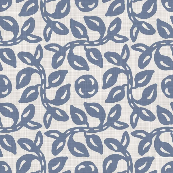 Fondo de follaje impreso de lino francés sin costuras. Provenza azul gris textura patrón de lino. Estilo elegante Shabby tejido fondo borroso. Textil rústico por todas partes imprimir —  Fotos de Stock
