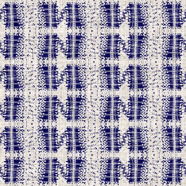 Textura geométrica indigo sem costura. Azul tecido boro algodão tingido efeito fundo. Japão repetir batik resistir padrão. Asiático estrelado por toda impressão — Fotografia de Stock