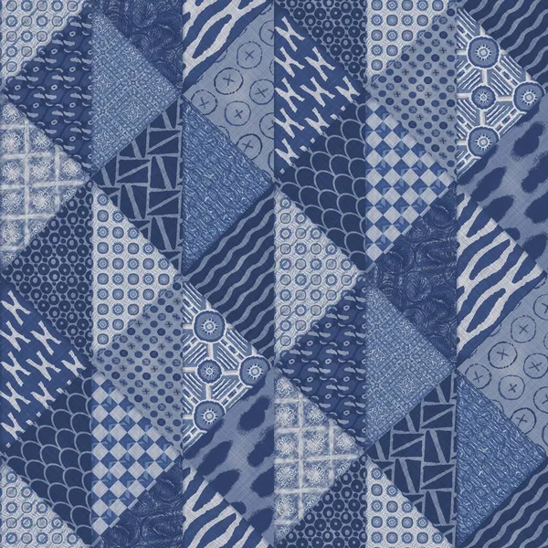 Denim Ocidental Azul Patchwork Triângulo Tecido Textura Indigo Vintage Lavagem — Fotografia de Stock