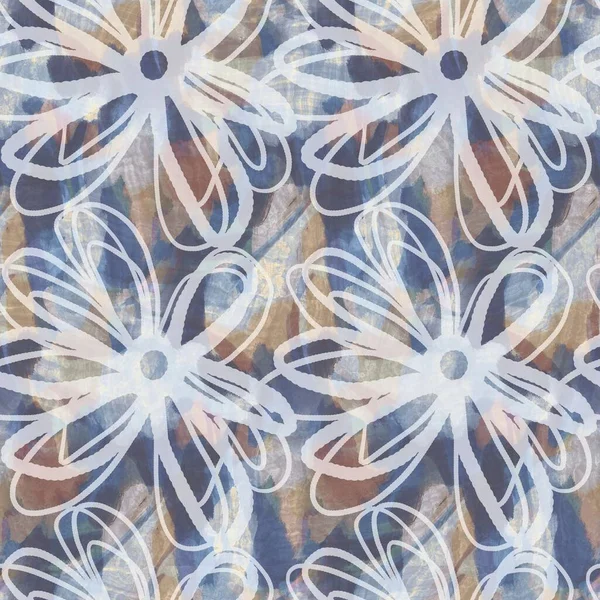 素朴なフランスの灰色の花のプリント生地。シームレスなヨーロッパスタイルの柔らかい家具のテキスタイルパターン。デジタル花の印刷効果の上にバティック。バリエーション豊かな青の装飾布。高品質ラスターjpg — ストック写真