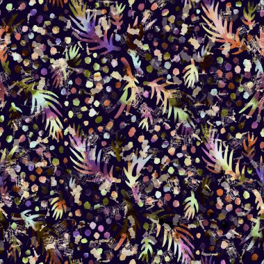 Egzotik renkli boho çiçekli kamuflaj izi. Kusursuz sonbahar koyu zemin detaylı tekrarlama deseni.