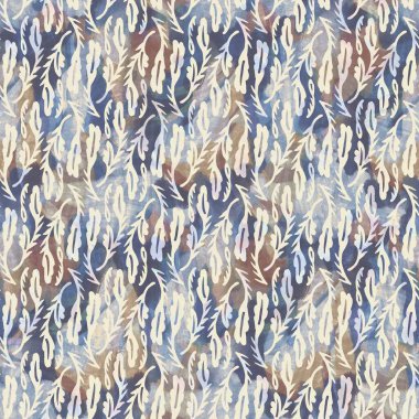 Kırsal Fransız gri yaprağı baskılı kumaş. Kusursuz Avrupa tarzı yumuşak döşeme deseni. Batik dijital yaprak izi efektinin her yerinde. Değişik mavi dekoratif kumaş. Yüksek kalite raster jpg