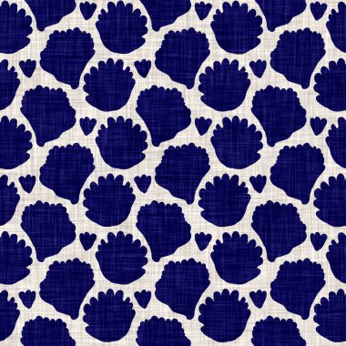 İndigo mavisi yaprak bloğu boyanmış keten desenli arka plan. Kusursuz örülmüş Japonlar batik kumaş örneklerini tekrarlıyorlar. Çiçeksel organik bulanık blok izleri tekstilin her yerinde.