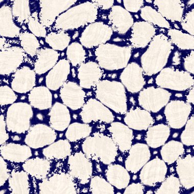 Kusursuz çivit benekli doku. Mavi örülmüş boro pamuk boyalı efekt arka planı. Japonlar batik direncini tekrarlıyor. Sıkıntılı kravat boyası beyazlatıcı. Asya füzyon izin veren kimono tekstili. Giysi izi.