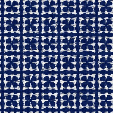 İndigo boyalı kumaş jeo şekil dokusu. Kusursuz tekstil kumaş boyası baskıya dayanıklıdır. Japon kimono bloğu baskısı. Yüksek çözünürlüklü batik etkisi 