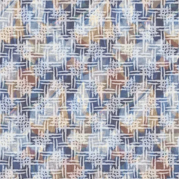 素朴なフレンチグレーの幾何学プリント生地。シームレスなヨーロッパスタイルの柔らかい家具のテキスタイルパターン。すべてのデジタル地理的印刷効果の上にバティック。バリエーション豊かな青の装飾布。高品質ラスターjpg — ストック写真