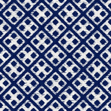 İndigo boyalı kumaş jeo şekil dokusu. Kusursuz tekstil kumaş boyası baskıya dayanıklıdır. Japon kimono bloğu baskısı. Yüksek çözünürlüklü batik etkisi 
