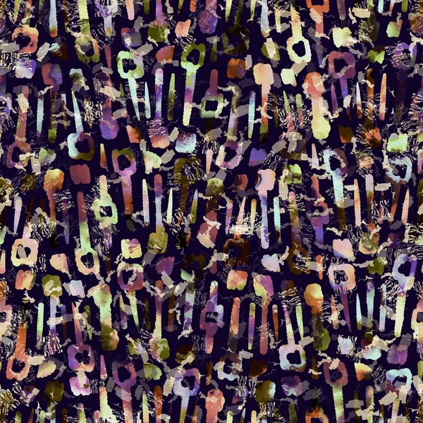 Exotische veelkleurige boho geometrische camouflage scatter print. Naadloze herfst donkere grond gedetailleerde herhaling patroon. — Stockfoto