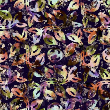 Egzotik renkli boho çiçekli kamuflaj izi. Kusursuz sonbahar koyu zemin detaylı tekrarlama deseni.