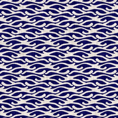 Kusursuz çivit desenli. Mavi örülmüş boro keten pamuk boyalı efekt arka planı. Japonlar batik direncini tekrarlıyor. Tekstil izlerinin her yerinde Asya çizgileri var..