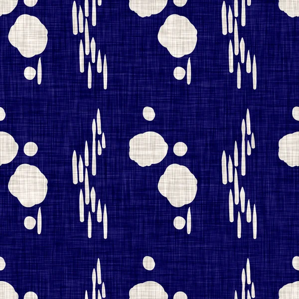 Seamless indigo circle texture. Blue woven boro cotton dyed effect background. Japan repeat batik resist pattern. Asian starry all over print — Stock Photo, Image