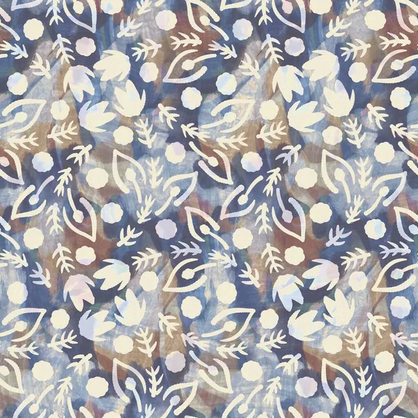 Rusztikus francia szürke virág nyomtatott szövet. Zökkenőmentes európai stílusú puha bútorozású textil minta. Batik az egész digitális virágmintás effektus. Változatos kék dekoratív ruha. Kiváló minőségű raszter jpg — Stock Fotó