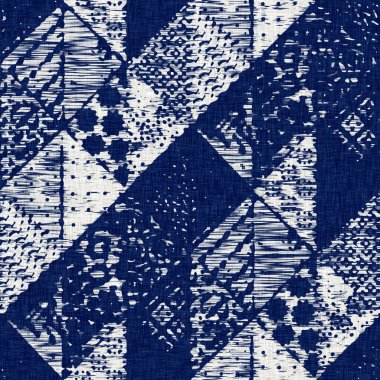 İndigo boyalı kumaş jeo şekil dokusu. Kusursuz tekstil kumaş boyası baskıya dayanıklıdır. Japon kimono bloğu baskısı. Yüksek çözünürlüklü batik etkisi 