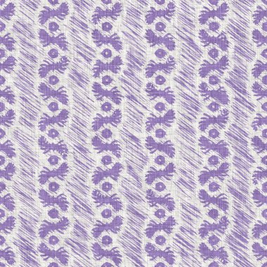 Lavanta çiftliği kırık şerit deseni. Çizgili ülke çizgileri parmak izlerinin üzerine örülmüş. Mor rustik baskılı kumaş efekti. Provence stili, pejmürde ev dekoru kumaşı..