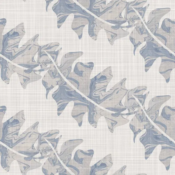 Fondo de follaje impreso de lino francés sin costuras. Provenza azul gris textura patrón de lino. Estilo elegante Shabby tejido fondo borroso. Textil rústico por todas partes imprimir — Foto de Stock