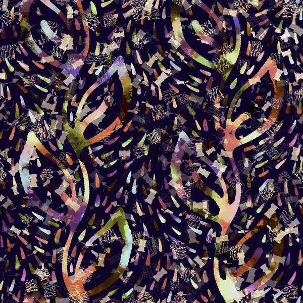 Εξωτικό πολύχρωμο boho floral καμουφλάζ scatter print. Απρόσκοπτη φθινοπωρινό σκοτεινό έδαφος λεπτομερές επαναλαμβανόμενο μοτίβο. — Φωτογραφία Αρχείου