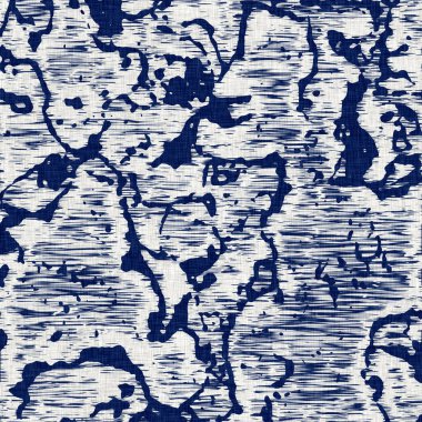 İndigo boyalı kumaş rastgele benekler desen dokusu. Kusursuz tekstil kumaş boyası baskıya dayanıklıdır. Japon kimono bloğu baskısı. Yüksek çözünürlüklü batik etkisi benekli kumaş parçası. 