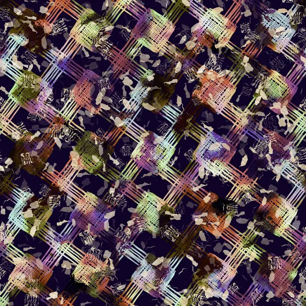 Exotischer mehrfarbiger Boho-geometrischer Camouflage-Scatterprint. Nahtlose herbstliche dunkle Erde detaillierte Wiederholungsmuster. — Stockfoto