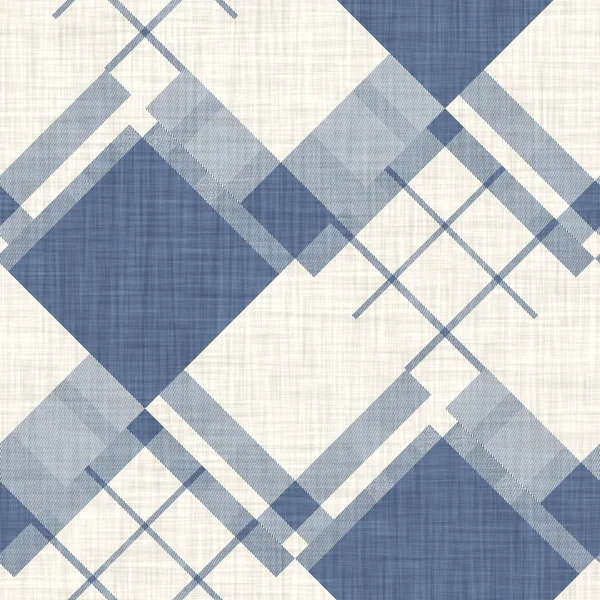 Farmhouse blue plaid seamless pattern. Vintage style twill all over print for tweed wallpaper design. — Stock Photo, Image