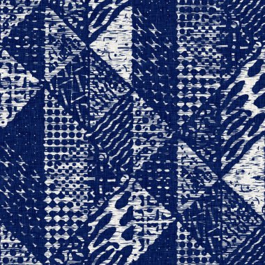 İndigo boyalı kumaş jeo şekil dokusu. Kusursuz tekstil kumaş boyası baskıya dayanıklıdır. Japon kimono bloğu baskısı. Yüksek çözünürlüklü batik etkisi 