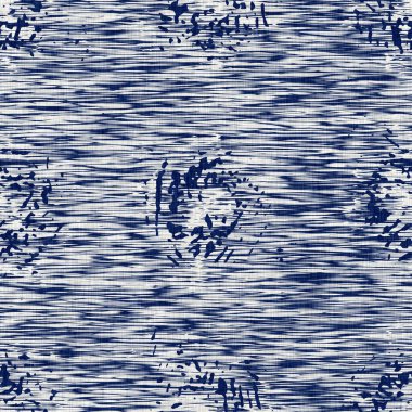 İndigo boyalı kumaş rastgele benekler desen dokusu. Kusursuz tekstil kumaş boyası baskıya dayanıklıdır. Japon kimono bloğu baskısı. Yüksek çözünürlüklü batik etkisi benekli kumaş parçası. 