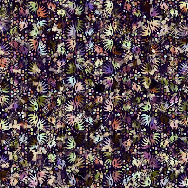 Estampado boho exótico multicolor de camuflaje moteado. Inconsútil otoñal oscuro terreno patrón de repetición detallada. — Foto de Stock