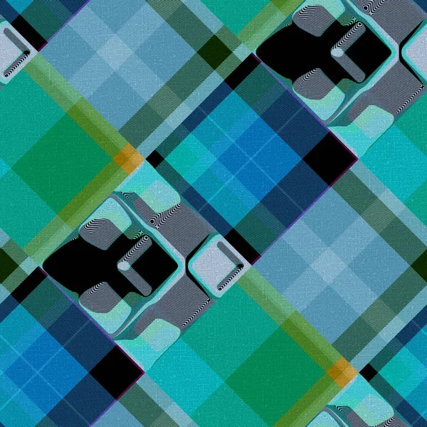 Diagonal madras patchwork plaid cotton pattern. Seamless quilting fabric effect linen check background. — Stock Photo, Image